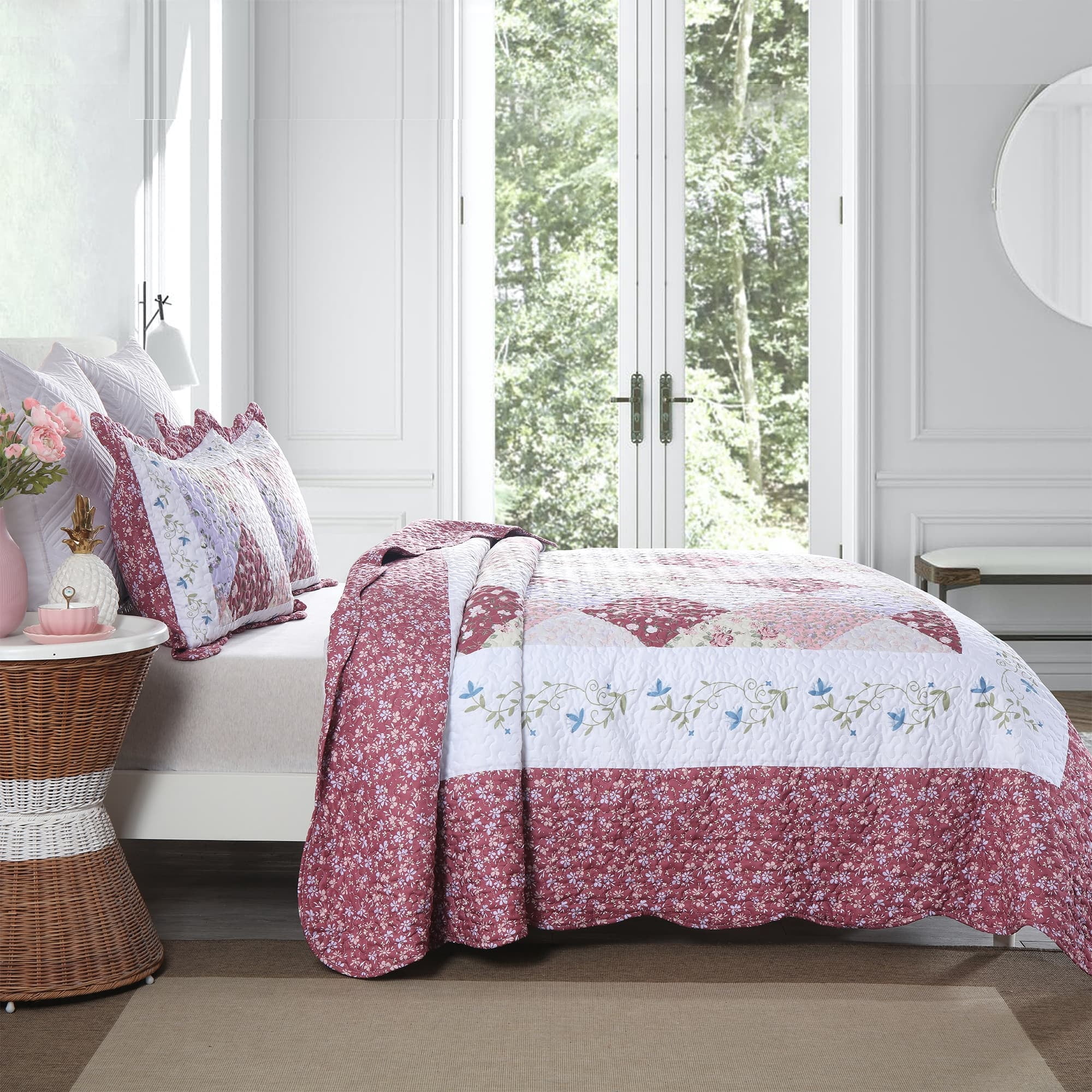 MarCielo 3 Piece Printed Quilt Set Lightweight Bedspread Set B028