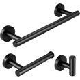 thumbnail image 1 of Matte Black Bathroom Accessory Bar Set Hand Towel Holder Wall Mounted Ring/Hook Support Rails Stainless Steel 3 Pieces, 12" Bar, 1 of 5