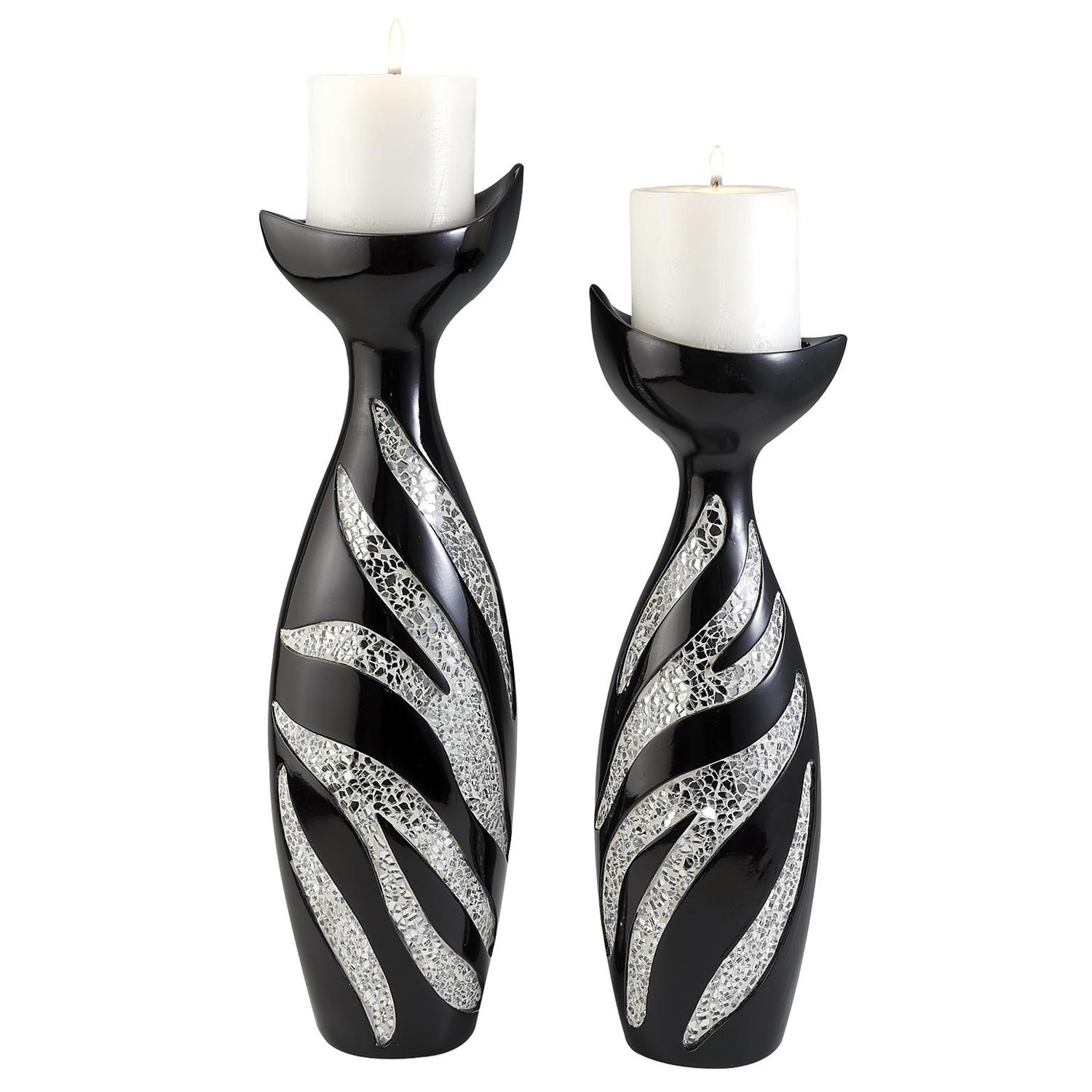ORE International 14"/16"H Zebra Candle Holder Set