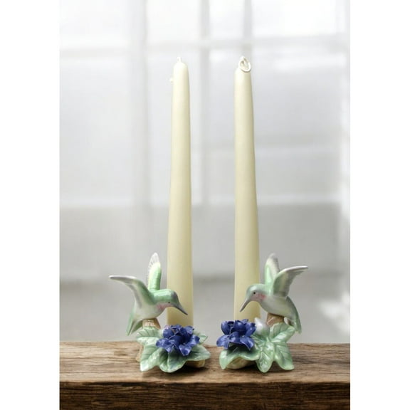 Ceramic Hummingbird Candle Holder Set of 2 Violet Flower Garden Decor Gift