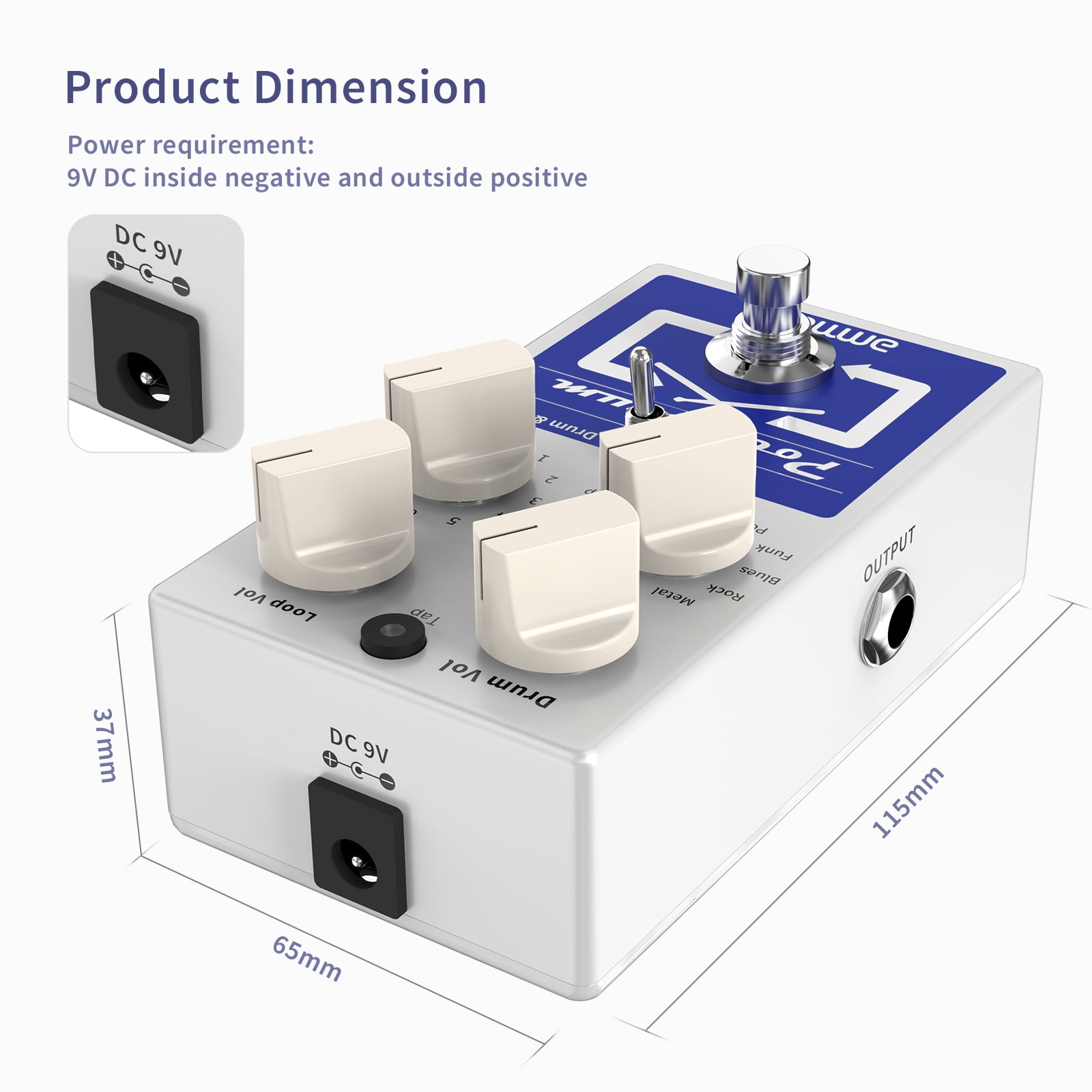 ammoon PockDrum Drum & Loop Guitar Effect Pedal 3 Modes 11 Drum Styles 11 Rhythm Types Built-in Looper Max. 20min Recording Unlimited Dub Tracks Tap Tempo