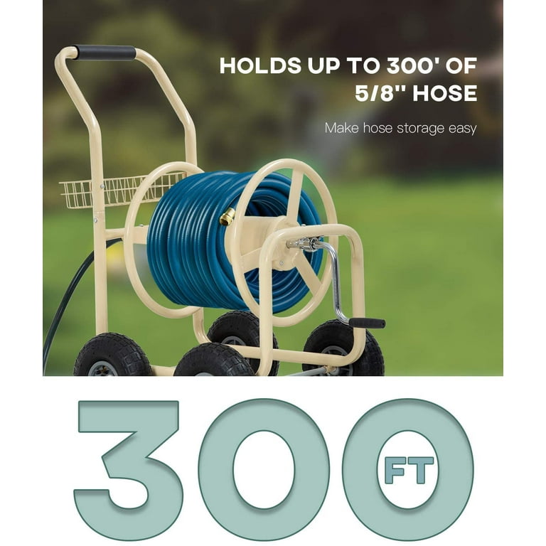 Garden Hose Reel Cart with Wheels Garden Lawn Water Truck Water Planting Cart Heavy Duty Outdoor Yard Water Planting Holds 300-Feet of 5/8-Inch Hose