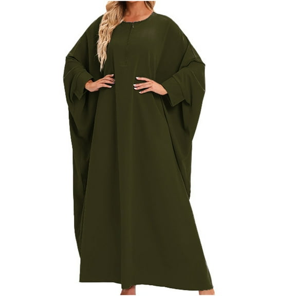 Kiplyki Women's Long Sleeve Fall Dress Loose Robe Solid Color Large Dress