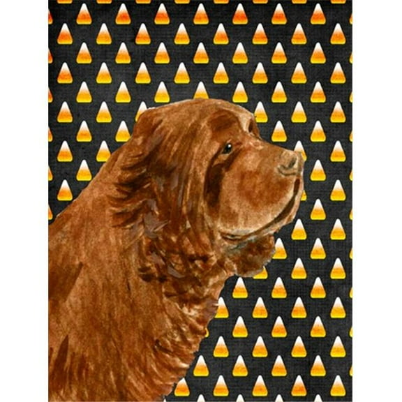 11 x 15 in. Sussex Spaniel Candy Corn Halloween Portrait Garden Size Flag