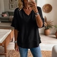 thumbnail image 2 of Nestiefly Womens Linen Tops Summer Casual Short Sleeve V Neck Shirts Fringe Retro Cotton Linen Blouses Raw Hem Beach Clothes 2026 Black 2XL, 2 of 6