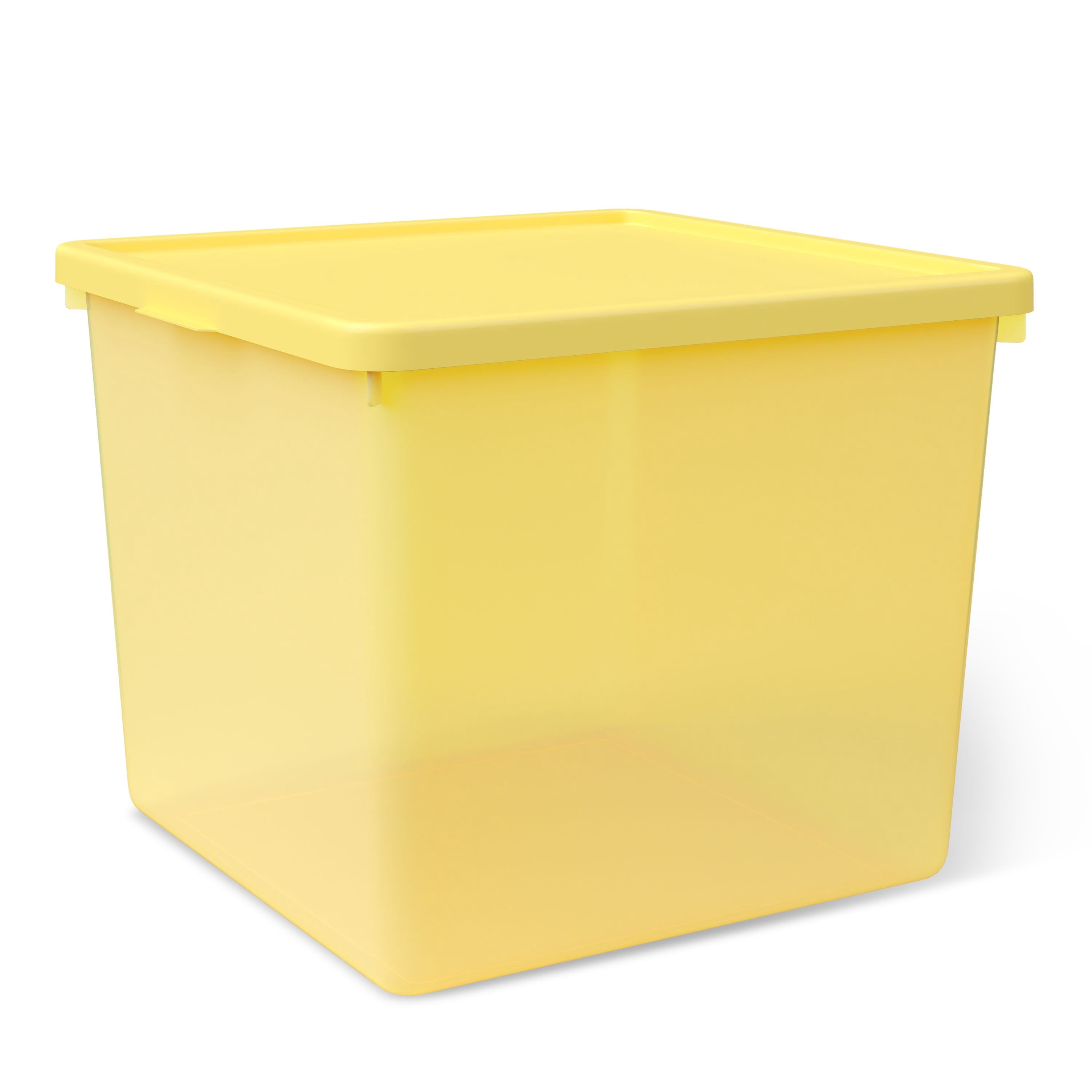 Mainstays Kids Yellow Large Plastic Storage Bin with Lid, 4 Pack