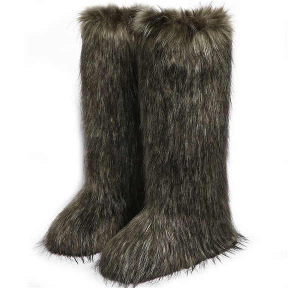 Women's Winter Fluffy Faux Fur Knee High Snow Boots Warm Plush Furry Outdoor Y2K Boots