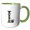 Green/White, variant on 3drose, Ideally Chic Letter I. Halloween Monogram, Broom, Wizard Hat, Cat, 11oz Mug