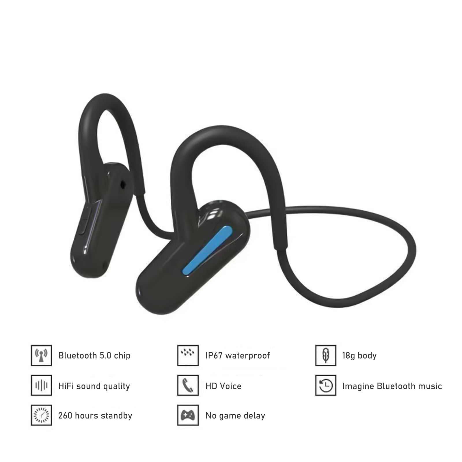 Open Ear Headphones, Bluetooth 5.3 Air Conduction Headphones with Mic Wireless Premium Stereo Sound Earbuds with 40H Playtime & Digital Display, IPX6 Earbuds for Running Fitness(Black)
