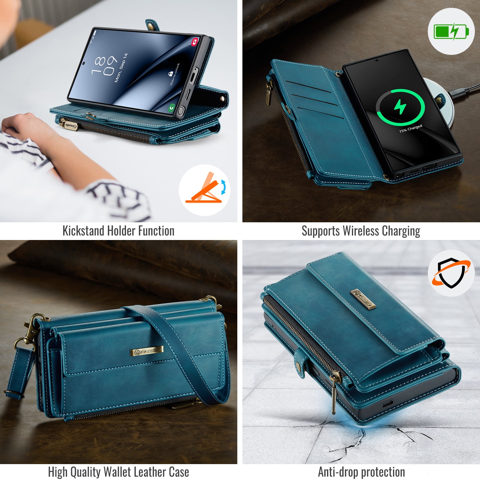 Decase Wallet Case for Samsung Galaxy S25 Ultra,Magnetic Flip Zipper Pocket PU Leather Phone Cover,Crossbody Flip Cover with RFID Card Slots,Green