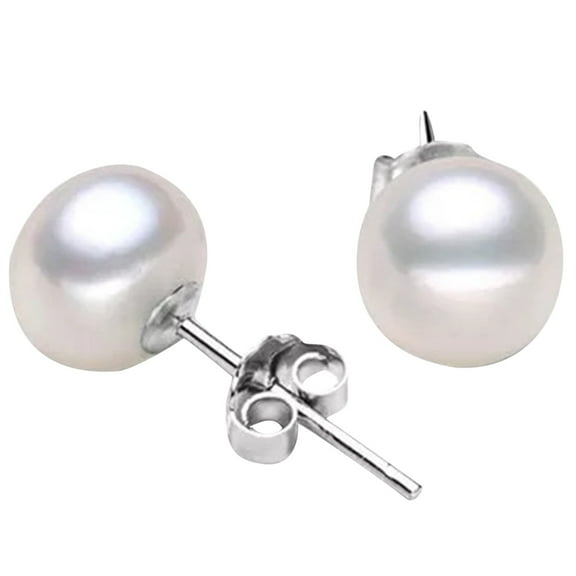 SUSHANG Pearl Earrings 925 Sterling Silver Aaa Genuine Freshwater Cultured Pearl White Button Stud Earrings for Women