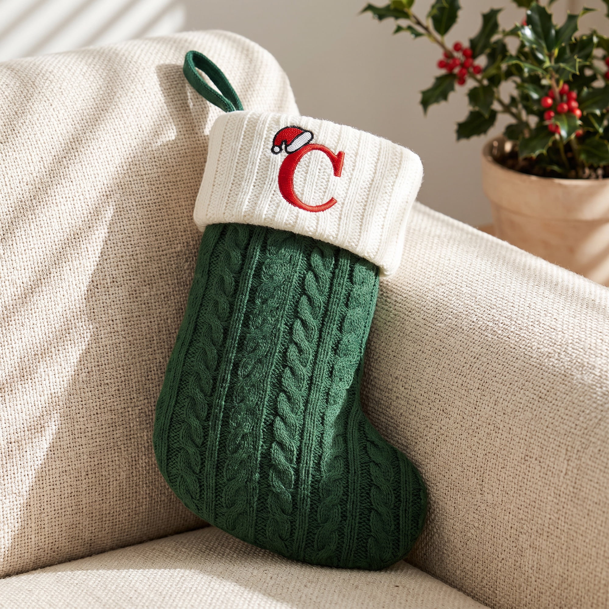 Unique Bargains Christmas Luxury Grand Hearth Accent Stocking Green Letter C 8"