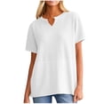 thumbnail image 4 of Womens Waffle Spring Clothes, Short Sleeve Shirts for Women Fashion Loose Fit Solid Color Notch V Neck T-Shirts, 4 of 6