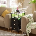 thumbnail image 2 of Narrow Side Table with Fabric Drawers and Shelf, Skinny Nightstand for Small Spaces, End Table with Charging Station, Slim Bedside Table, LED Light , for Bedroom, Living Room, Black, 2 of 7