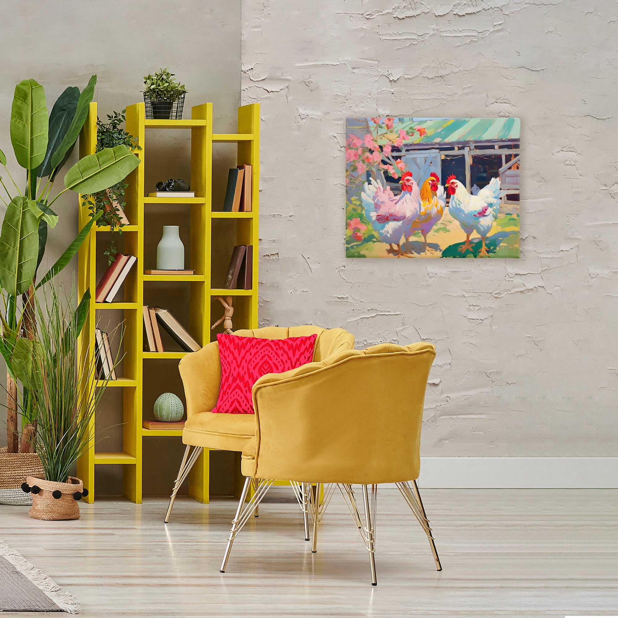Stupell Industries Colorful Chickens in Sunlit Yard Canvas Wall Art, design by Creative Studio