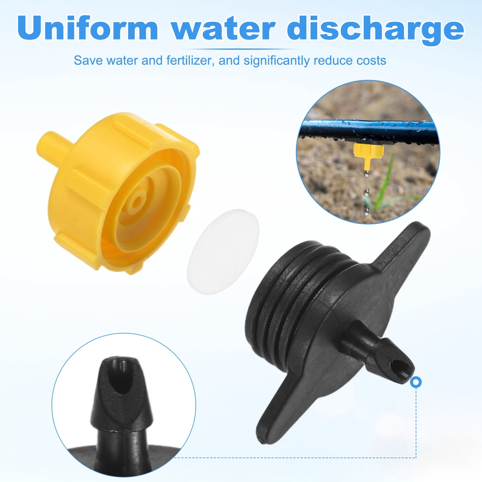 Uxcell 100-Pack Drip Irrigation Emitters, 0.5 GPH Plastic Irrigation Drippers for Garden Lawn Drip Irrigation System [Yellow]