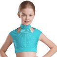 thumbnail image 5 of TiaoBug Kids Girls 2 Piece Dance Outfits Sleeveless Crop Top and Shorts Gymnastic Set Blue Green 16, 5 of 6