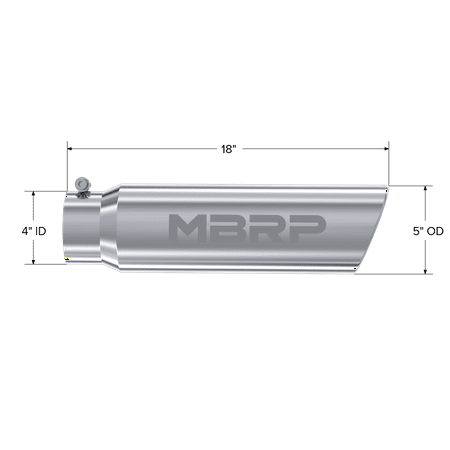 MBRP Universal 5in OD Angled Rolled End 4in Inlet 18in Lgth T304 Exhaust Tip
