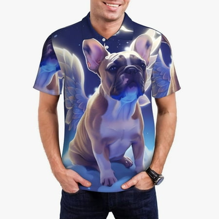 Uemuo Night Sky Winged French Bulldog for Men’s Golf Shirt – Premium Pique Cotton Polo Soft & Breathable Casual Short Sleeve Shirt Comfortable Activewear for Sports & Leisure-4X-Large