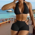 thumbnail image 6 of Fewfanhot High Waisted Bikini Sets for Women High Waisted Bikini Set 2 Piece Tummy Control Bathing Suit Triangle Top Shorts Bottom, 6 of 9