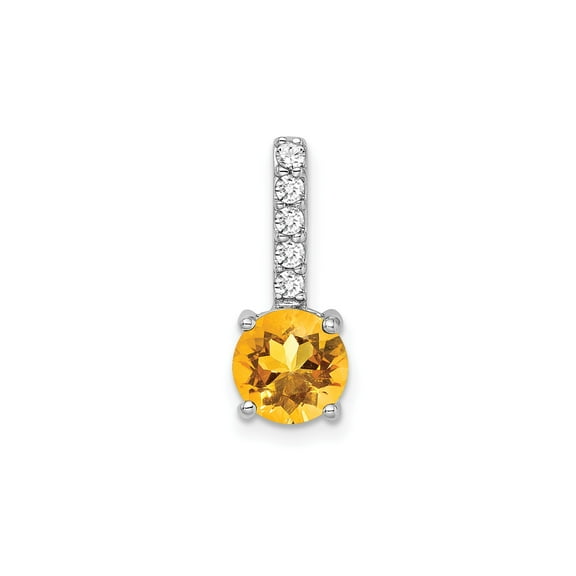 14k White Gold Pendant Necklace for Women with Round Yellow Citrine and Diamond Accents, Fine November Birthstone Jewelry, Elegant Anniversary Accessory