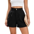thumbnail image 4 of IYYVV Womens Summer High Waist Cotton Linen Shorts Roll Up Pleated Wide Leg Shorts with Pockets Black XL, 4 of 5