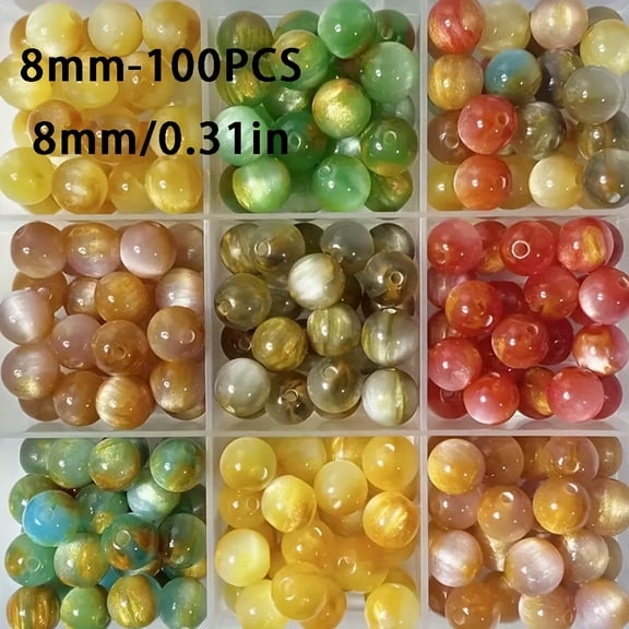 8/10/12mm Large Multi-Color Vintage Oil Painting Resin Beads - Green, Blue, Pink, Golden, Brown, Turquoise, Yellow, White, Spherical Craft Beads for DIY Jewelry Making, Necklace, Earrings