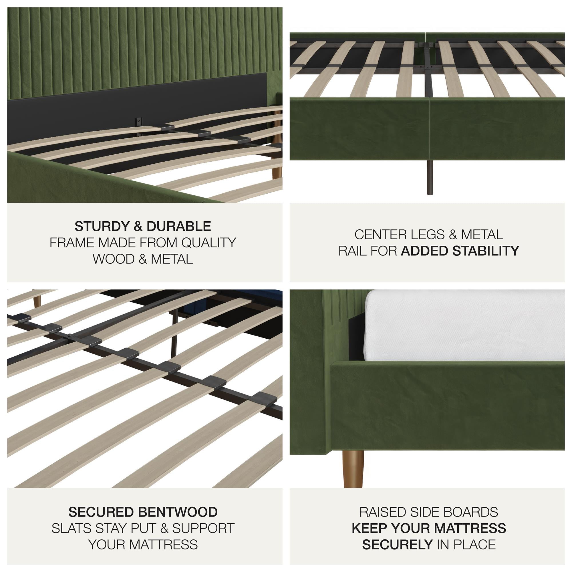 Mr. Kate Daphne Upholstered Bed with Vertical Channel Tufted Headboard, Queen, Olive Green Velvet