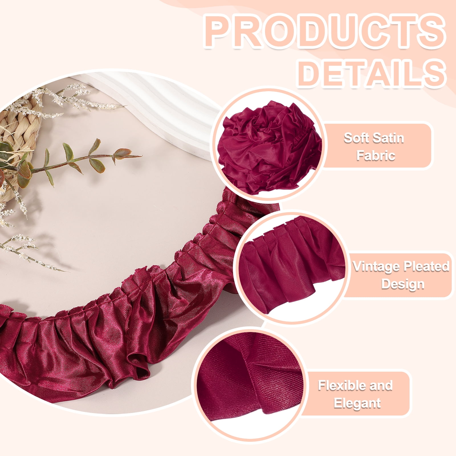 Uxcell 11 Yards 3D Pleated Chiffon Lace Trim 2" Width Satin Ruffle Ribbon Pleated Sewing Fabric Trim Wine Red