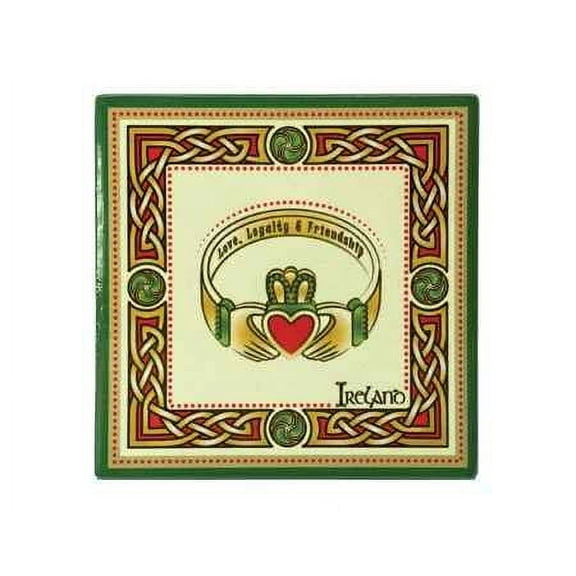 Royal Tara Claddagh Ring Ceramic Coaster Tabletop Protection Square, Irish Traditional Design, Heat-Resistant, Suitable for Drinks Decor Bar Table