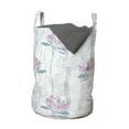 thumbnail image 1 of Floral Laundry Bag, Ornamental Alstroemeria Flowers on Vertical Striped Background, Hamper Basket with Handles Drawstring Closure for Laundromats, 13" x 19", Blue Grey Pale Pink, by Ambesonne, 1 of 4
