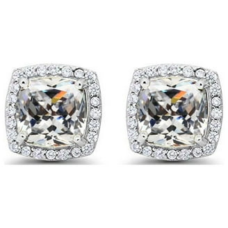 2 Carat Princess Cut Pink Sapphire & Diamond Halo Stud Earrings - 14k White Gold Finish