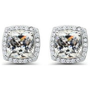 PJ JEWELRY 10k White Gold 3 Ct Created Halo Princess Cut White Sapphire Stud Earrings