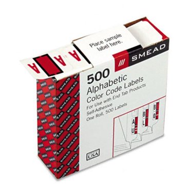 Smead  A-Z Color-Coded Bar-Style End Tab Labels  Letter A  Red  500/Roll