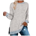 thumbnail image 2 of Multi-color Womens Tops Women's Clothing Long Sleeve Round Neck Split Top Loose Casual Pullover Top Shirt Going Out Tops for Women, 2 of 5