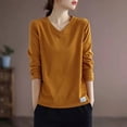 thumbnail image 2 of Camisetas de mujer, primavera 2022, camisetas lisas con parte inferior, camisetas de manga larga con cuello en V para mujer, camisetas de gran tamaño, ropa recién llegada, 2 of 5