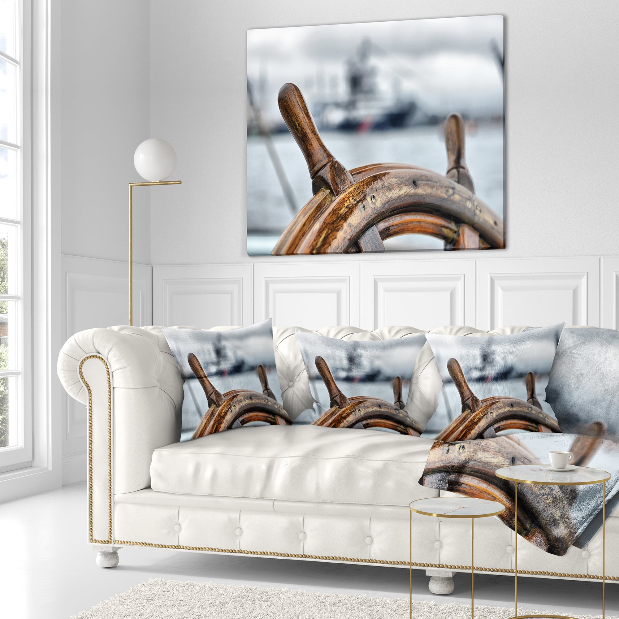Designart Steering Wheel Sailboat - Landscape Photography Throw Pillow - 16x16