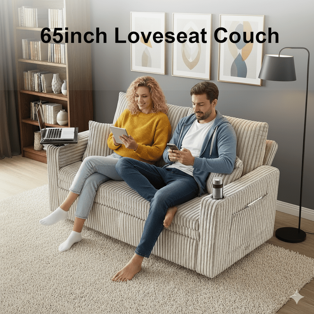 Vinform Sofa Bed with Pull Out Couch, 65" Convertible 3-in-1 Sleeper Sofa Bed for Living Room Small Space, Corduroy (Light Gray)