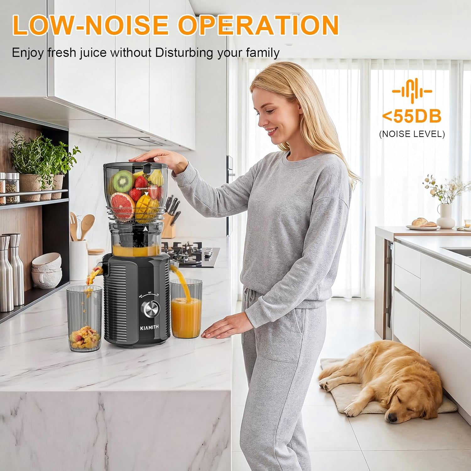 300W Cold Press Juicer with 5.8 Inch Feed Chute, Slow Masticating  for Fruits Vegetables High Yield Easy Clean  Black