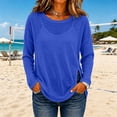 thumbnail image 3 of TAGOLD Womens Blouses & Shirts Solid Color Crew Neck Split Long Sleeve Loose Casual Sunscreen Top, 3 of 5