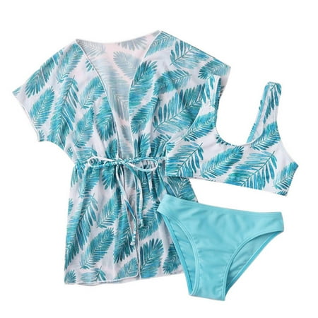 

GYRATEDREAM 2-12 Years Girl s Tropical Print Bikini Bathing Suit with Kimono 3 Piece Floral Swimsuits