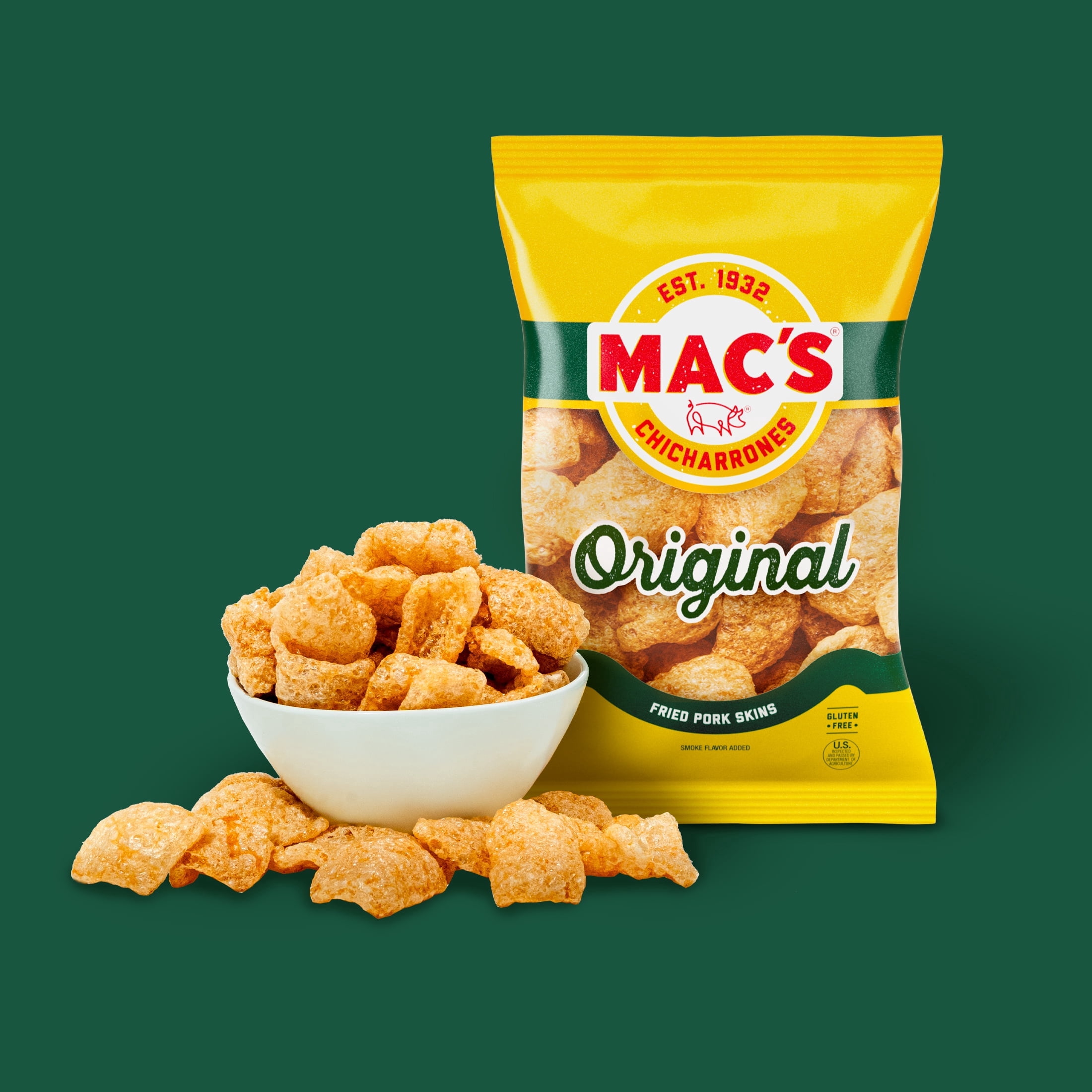 (5 pack) Mac's Original Chicharrones Pork Rinds, Pork Skins, 4 oz Bag