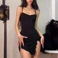 thumbnail image 2 of Minivestido Sexy sin mangas para mujer, ropa de calle con tirantes, Espalda descubierta, pliegues, ceñido al cuerpo, vestido negro dividido, vestidos elegantes de fiesta, 2 of 5