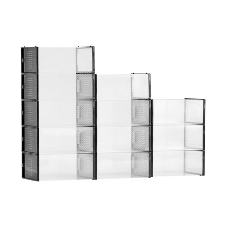 Shoe Storage Boxes 12 Pack Stackable Shoe Organizer US Size 11 Clear Plastic Shoe Boxes for Women Men Black Shoe Storage Containers for Closet Home Organization