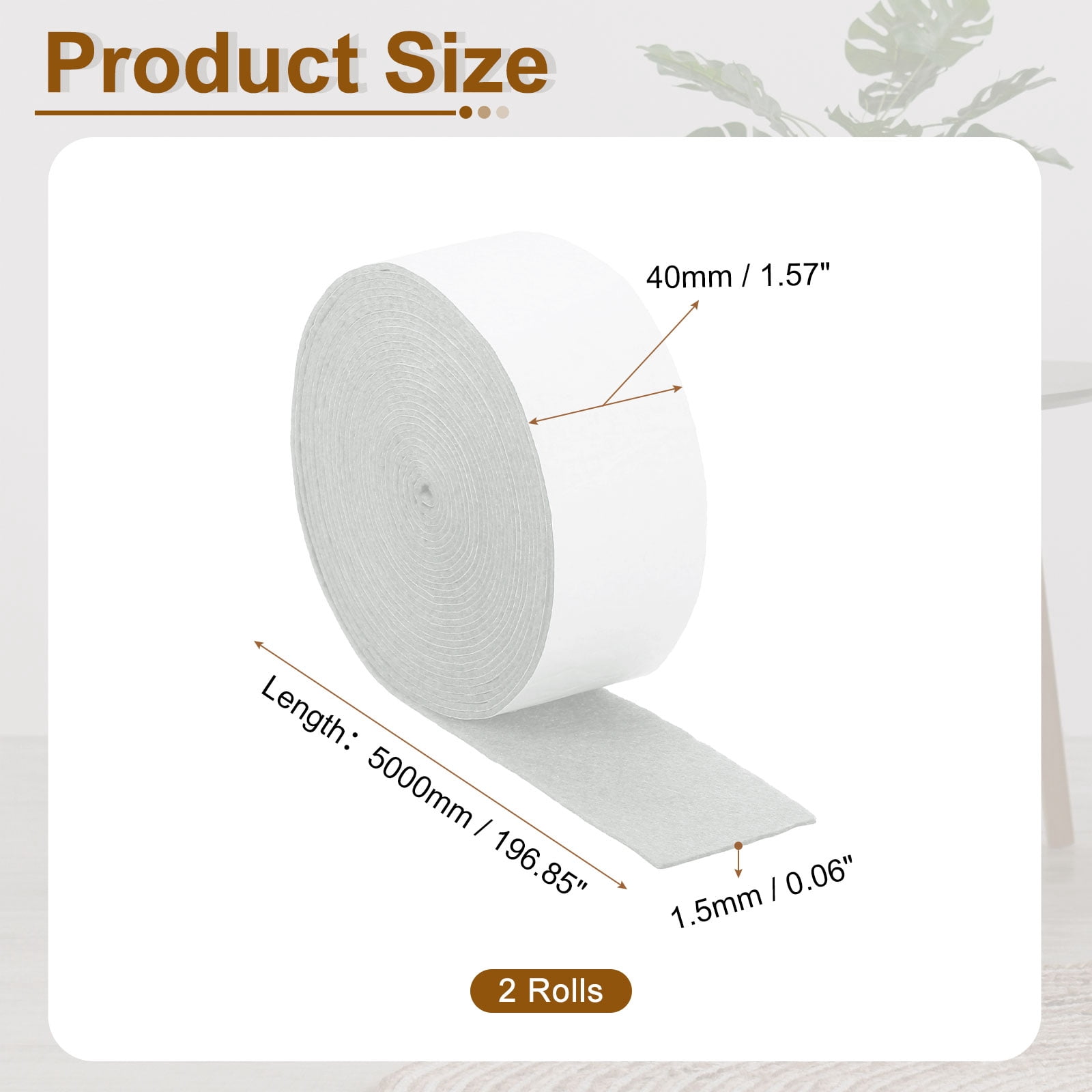 Felt Strips with Adhesive Backing, 2 Pack 1-4/7" x 197" x 0.06" Adhesive Felt Strips Anti Scratch Furniture Felt Tapes Self-Stick Felt Pads for Protecting Hardwood Floor, White