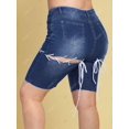 thumbnail image 4 of Cordones arriba dobladillo crudo más tamaño biker denim shorts Rosegal Pantalones cortos de talla grande, 4 of 5