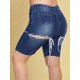 thumbnail image 4 of Cordones arriba dobladillo crudo más tamaño biker denim shorts Rosegal Pantalones cortos de talla grande, 4 of 5