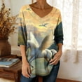 thumbnail image 2 of Women's Tops, Tees & Blouses Cotton,Horses Lover Shirt for Women Horse Racing Tops Tshirt Funny 3/4 Sleeve T-Shirt Casual Animal Graphic Tees, 2 of 5