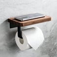 thumbnail image 3 of opvise Tissue Rack Strong Bearing Capacity Punch Free Wooden Bathroom Toilet Wall Hanging Paper Roll Holder Tool for Dorm I Black, 3 of 8