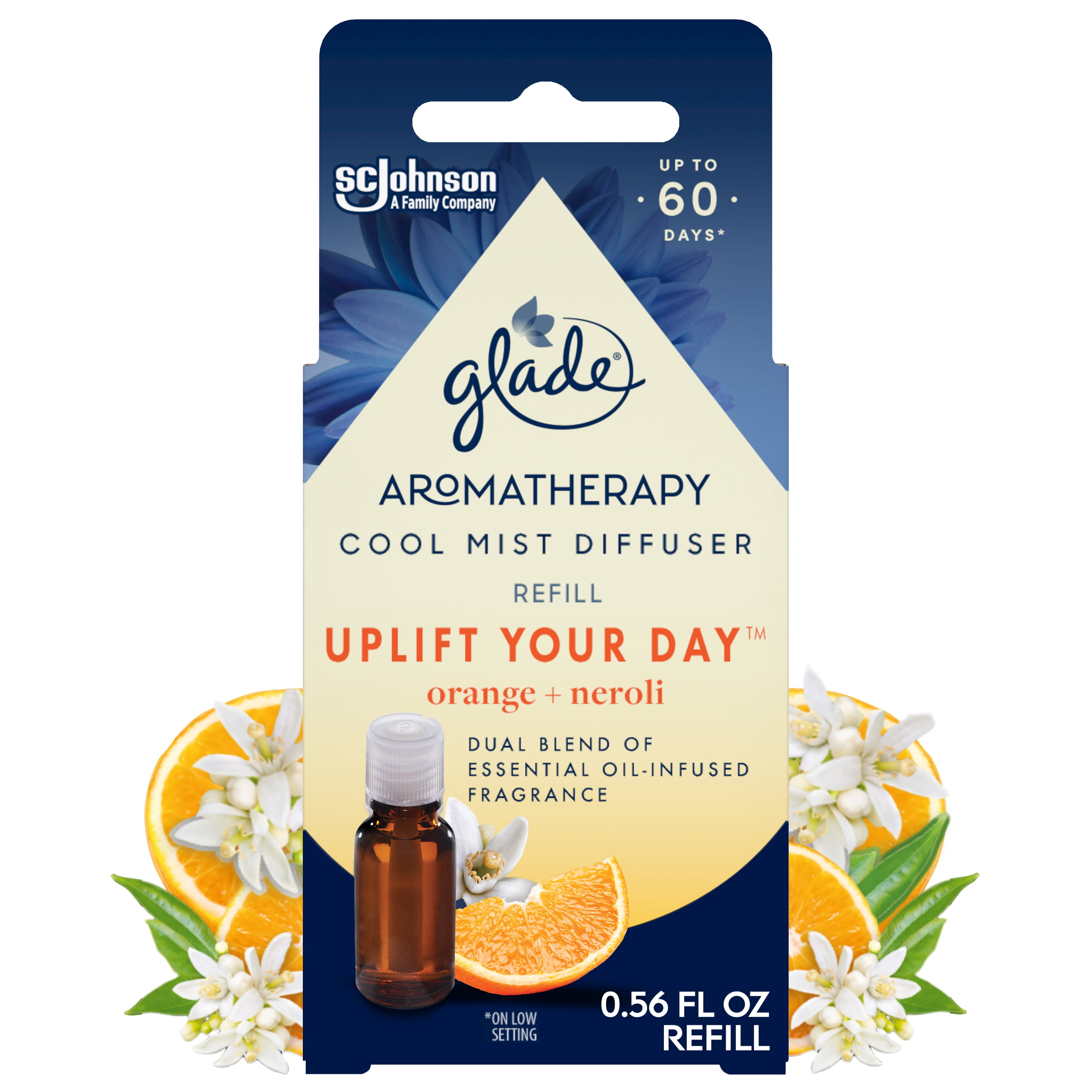 Glade Essential Oil Diffuser Refill, Uplift Your Day Scentwith Notes of Orange & Neroli, 0.56 oz (16.8 ml), for Use withCool MistAromatherapy Diffuser & Air Freshener for Home